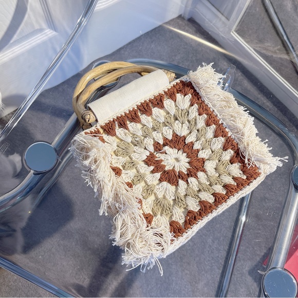 UNUSED❤️🔥 Zara Women Cotton Crochet Basket Purse Square Fring Summer Bag - Picture 2 of 10